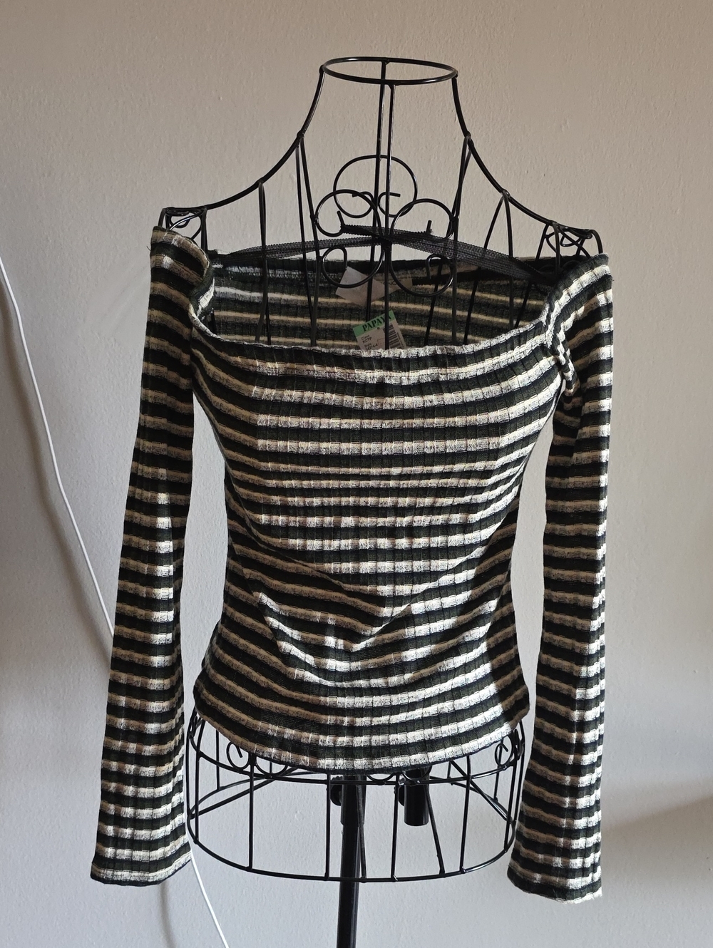 Striped Off-Shoulder Long Sleeve Top